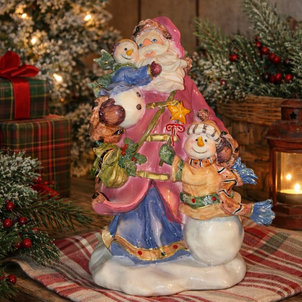 VTG Sankyo Musical Santa Figurine - Santa & Snowkids